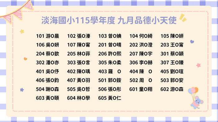 115學年度9月份品德小天使